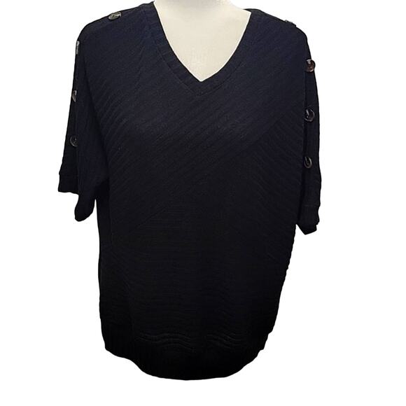 PerSeption Concepts V-Neck Short Sleeved Sweater Knit Top Pullover Black Size M - Picture 1 of 8